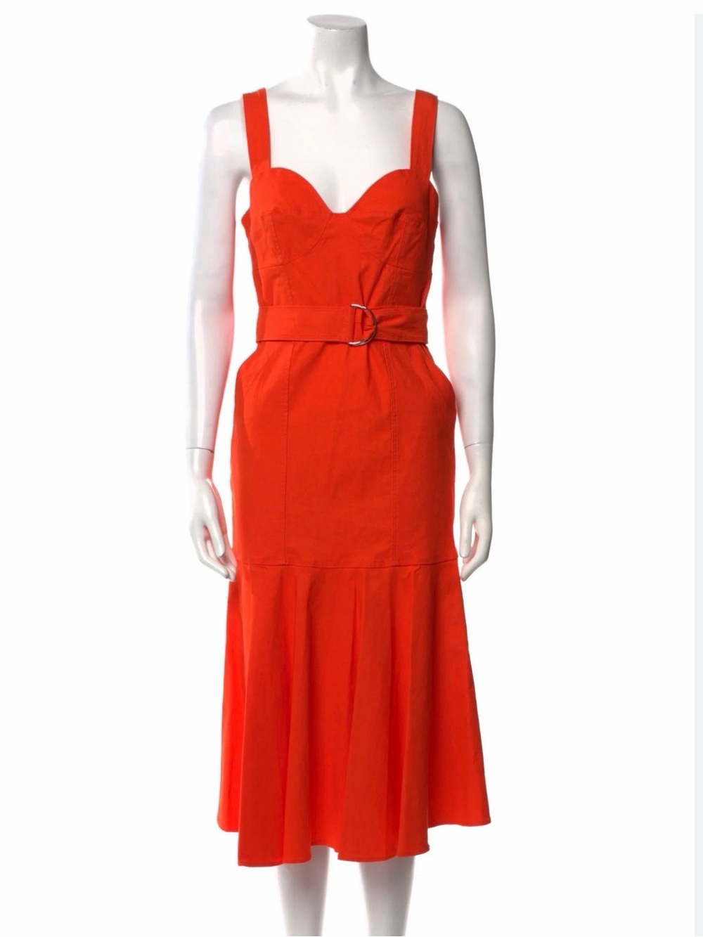 A.L.C. Red Belted Midi Mermaid Dress with Sweetheart Neckline
